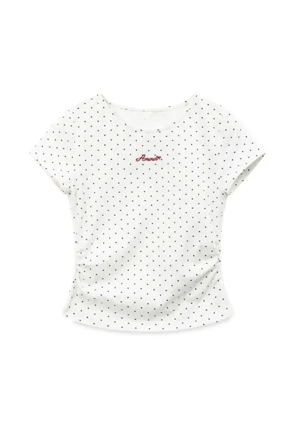 Polka Dot Embroidered Script Tee