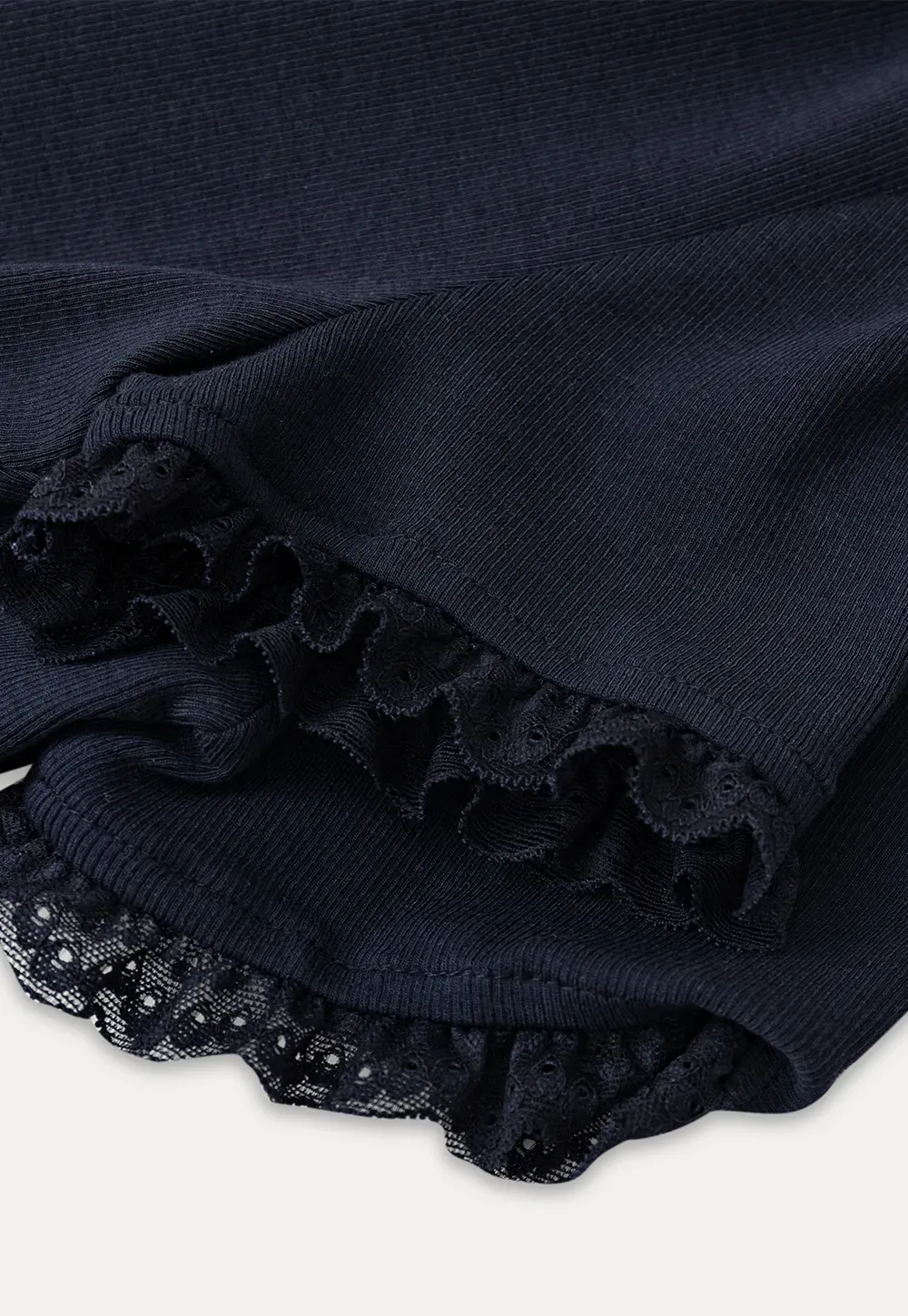 Cropped Ribbed Knit Top with Lace Trim and Flared Skirt