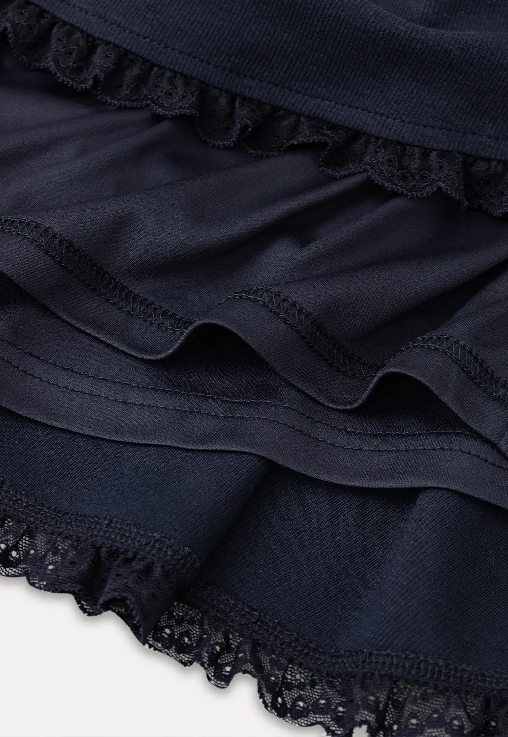 Cropped Ribbed Knit Top with Lace Trim and Flared Skirt