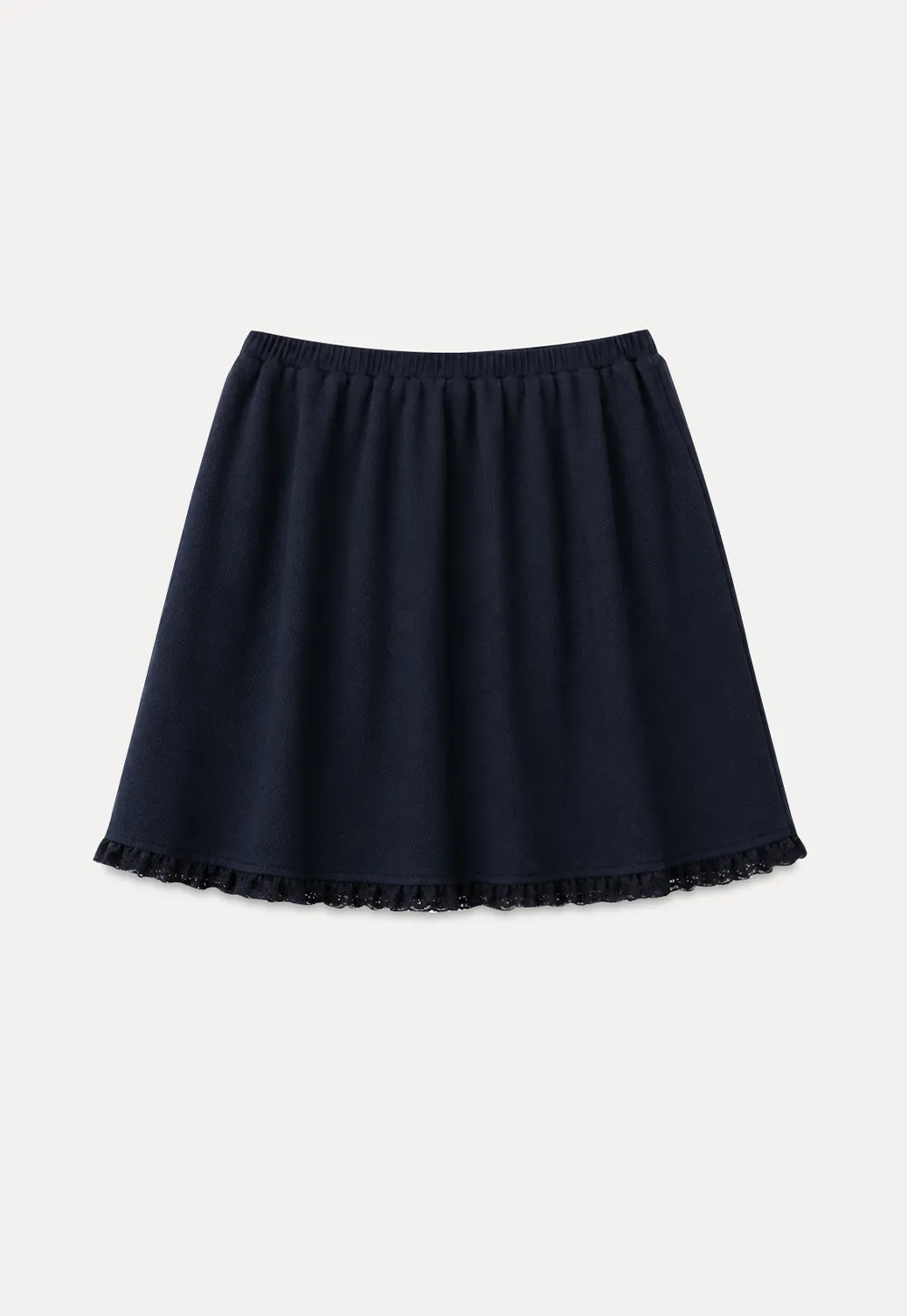 Cropped Ribbed Knit Top with Lace Trim and Flared Skirt