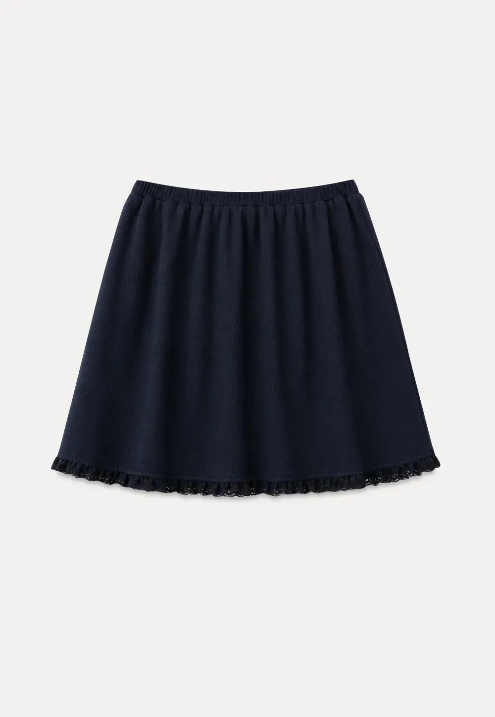 Cropped Ribbed Knit Top with Lace Trim and Flared Skirt