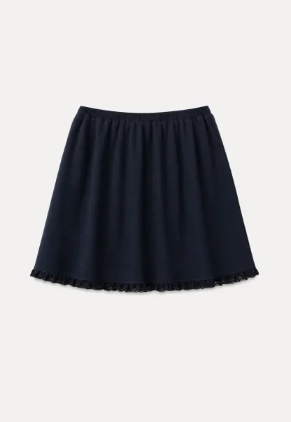 Cropped Ribbed Knit Top with Lace Trim and Flared Skirt