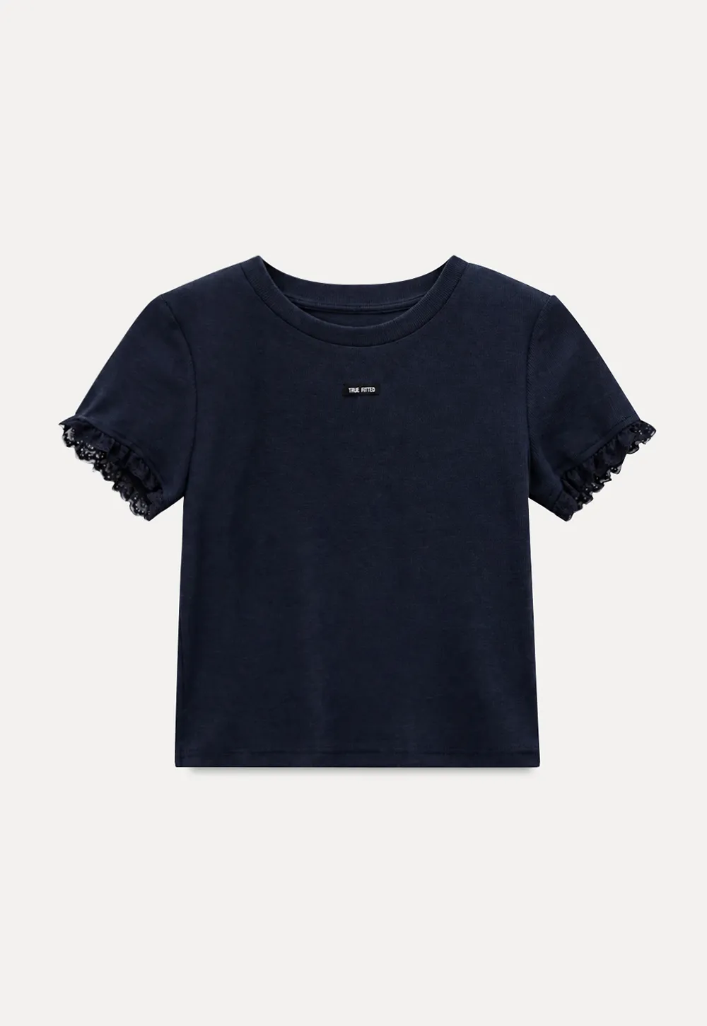 Cropped Ribbed Knit Top with Lace Trim and Flared Skirt