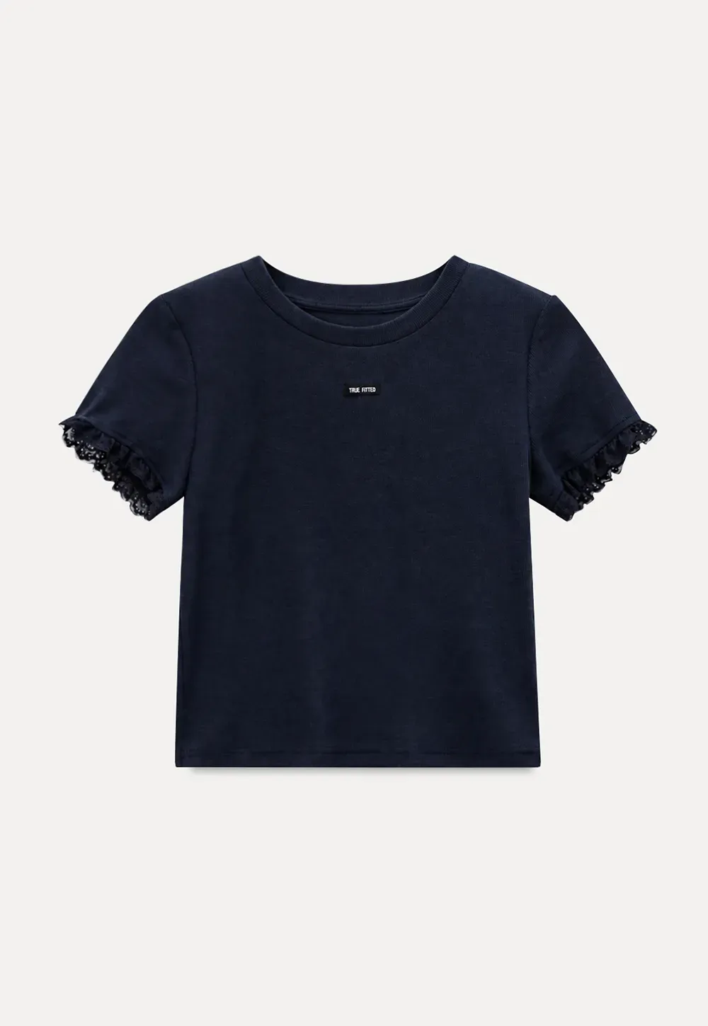 Cropped Ribbed Knit Top with Lace Trim and Flared Skirt