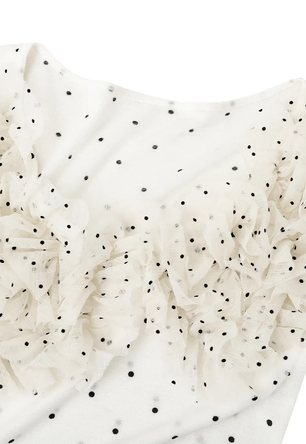 Ruffled Lace Trim Polka Dot Short Sleeve T Shirt