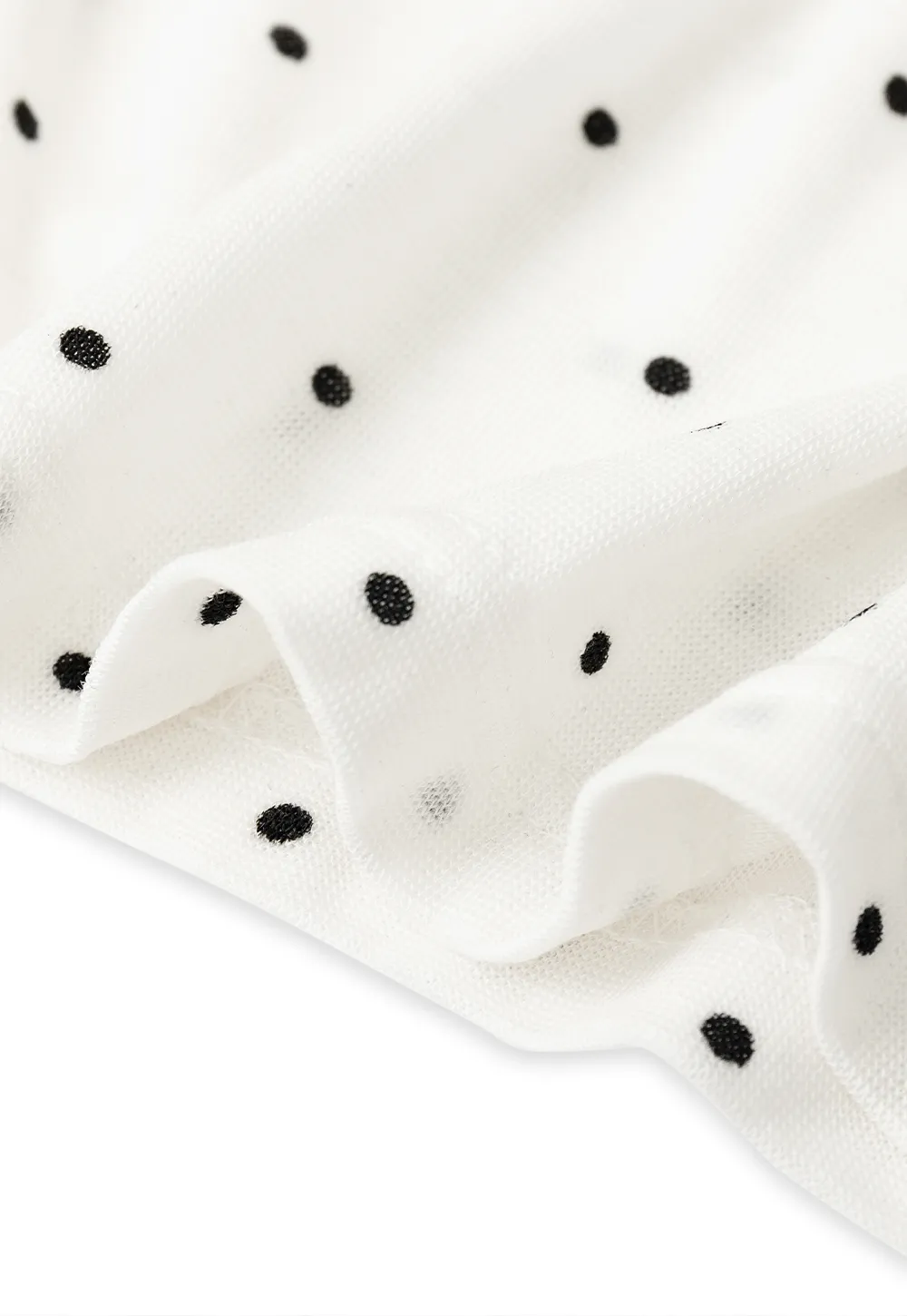 Ruffled Lace Trim Polka Dot Short Sleeve T Shirt