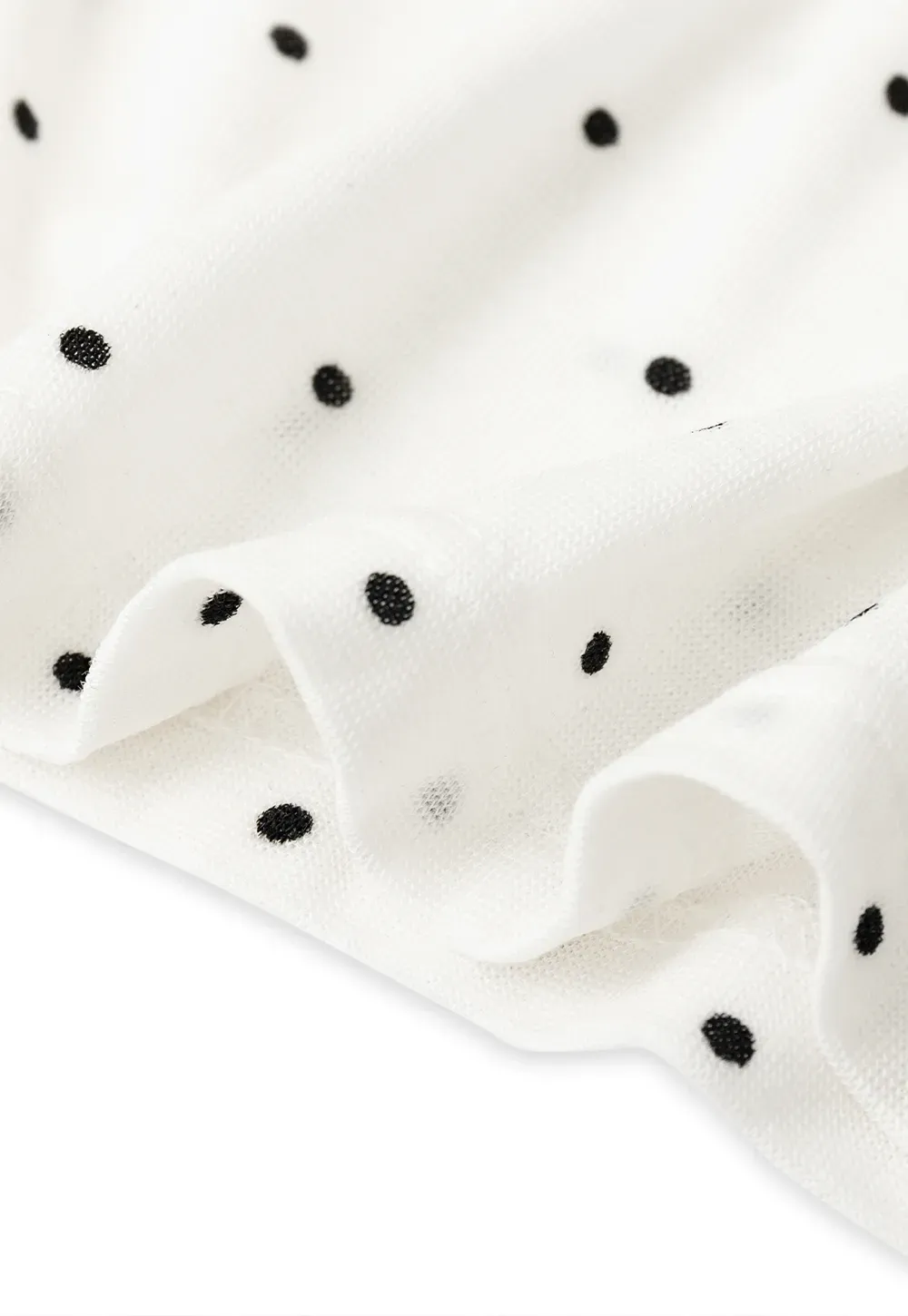 Ruffled Lace Trim Polka Dot Short Sleeve T Shirt