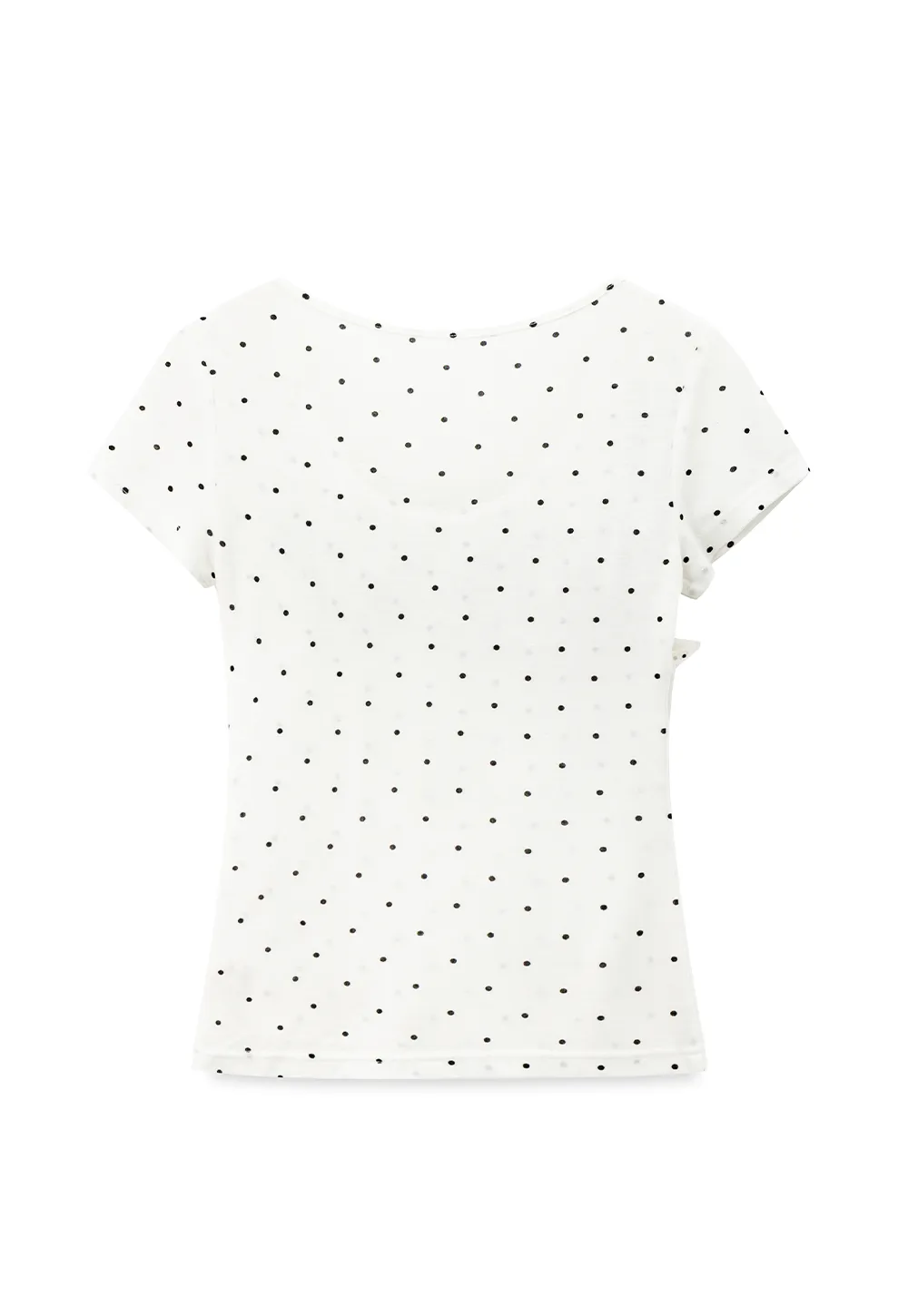 Ruffled Lace Trim Polka Dot Short Sleeve T Shirt