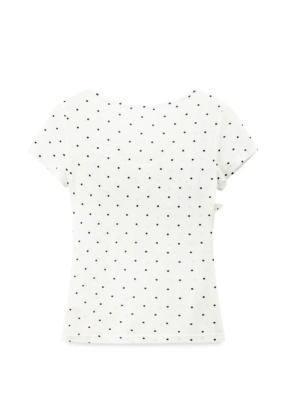 Ruffled Lace Trim Polka Dot Short Sleeve T Shirt
