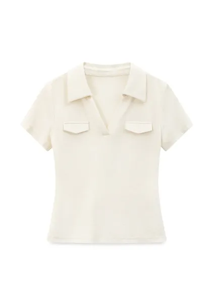 T-shirt polo à manches courtes et col en V
