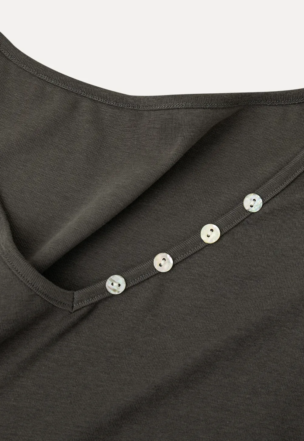 V Neck Short Sleeve Tshirt with Button Detail