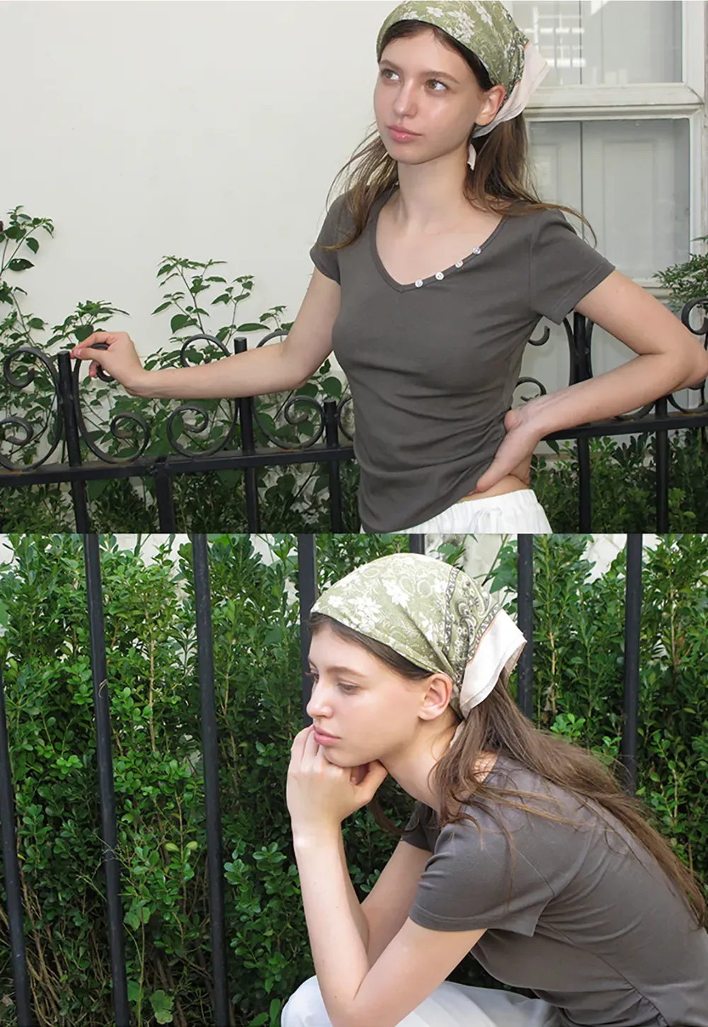 V Neck Short Sleeve Tshirt with Button Detail