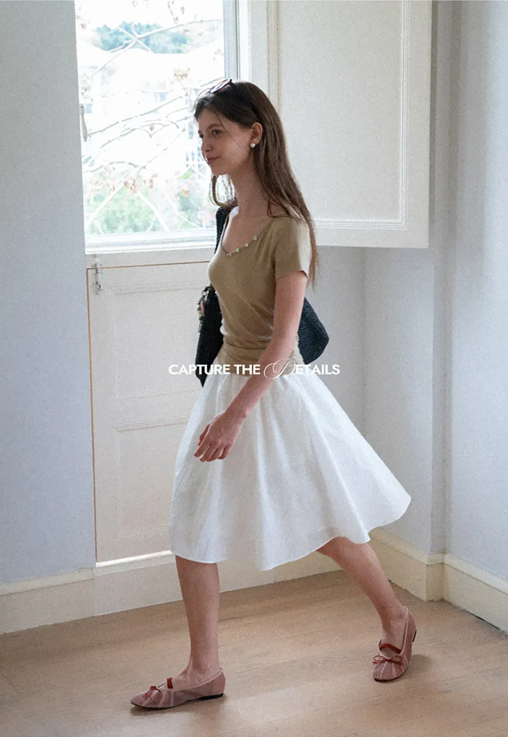 V Neck Short Sleeve Tshirt with Button Detail