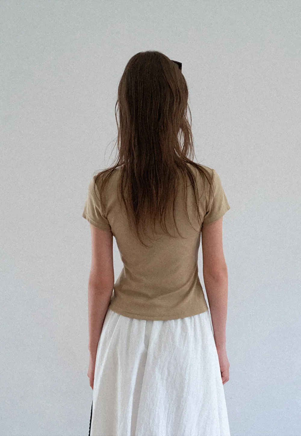 V Neck Short Sleeve Tshirt with Button Detail