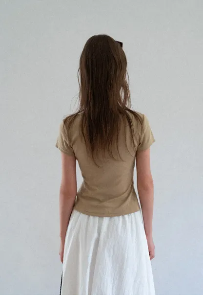 V Neck Short Sleeve Tshirt with Button Detail