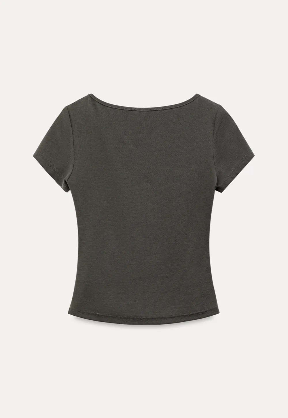 V Neck Short Sleeve Tshirt with Button Detail