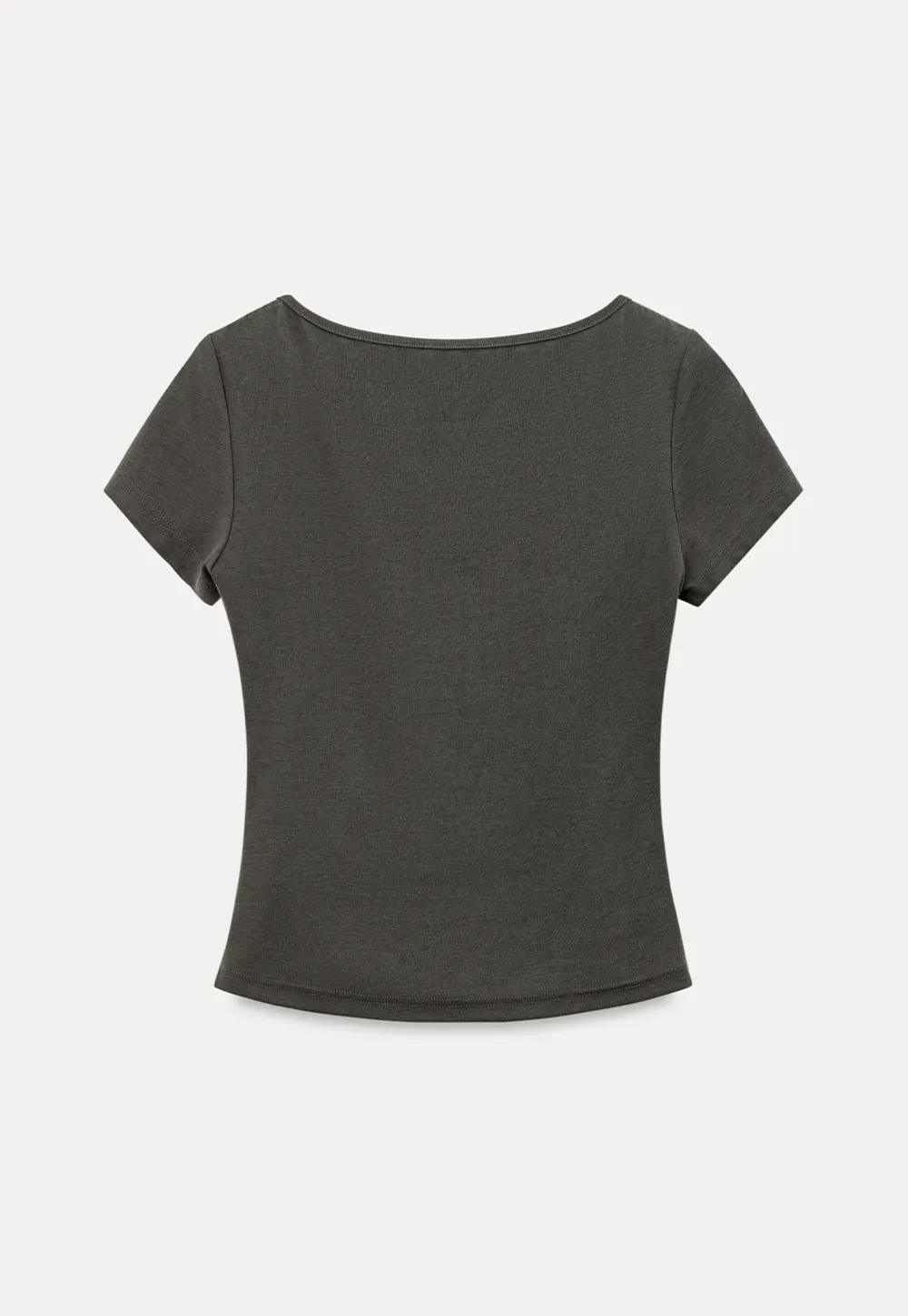 V Neck Short Sleeve Tshirt with Button Detail
