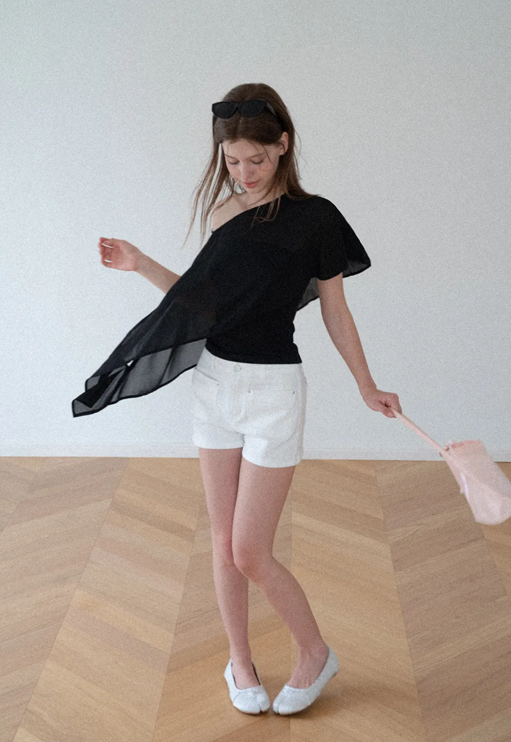 Asymmetrical Sheer Panel Off Shoulder T Shirt