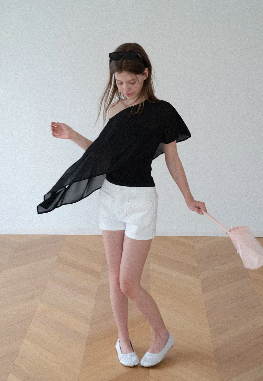 Asymmetrical Sheer Panel Off Shoulder T Shirt