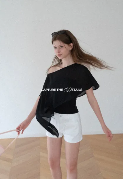 Asymmetrical Sheer Panel Off Shoulder T Shirt