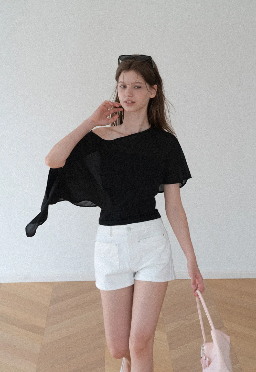 Asymmetrical Sheer Panel Off Shoulder T Shirt