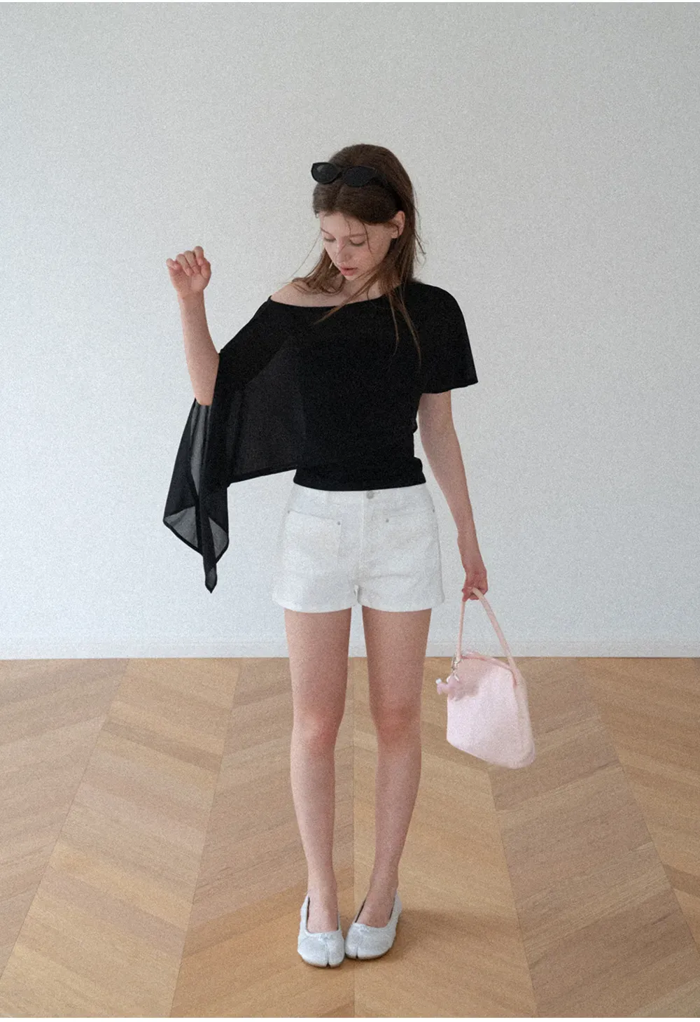 Asymmetrical Sheer Panel Off Shoulder T Shirt