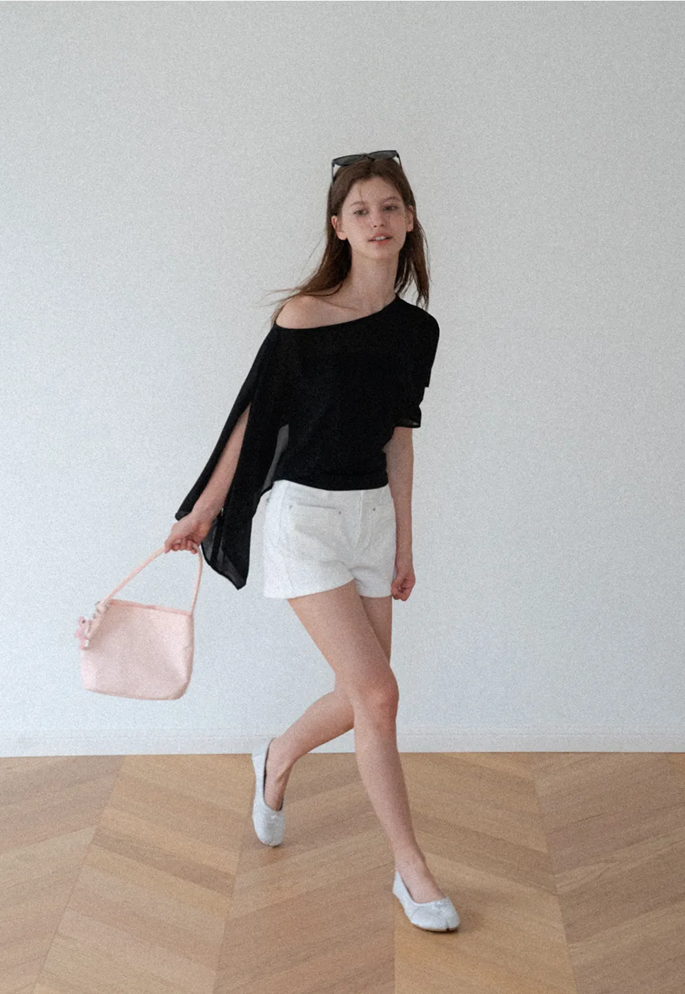 Asymmetrical Sheer Panel Off Shoulder T Shirt
