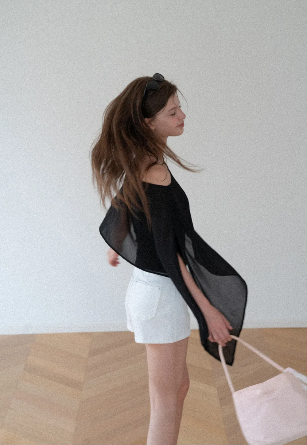 Asymmetrical Sheer Panel Off Shoulder T Shirt