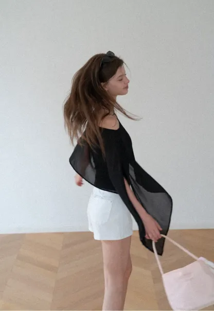 Asymmetrical Sheer Panel Off Shoulder T Shirt