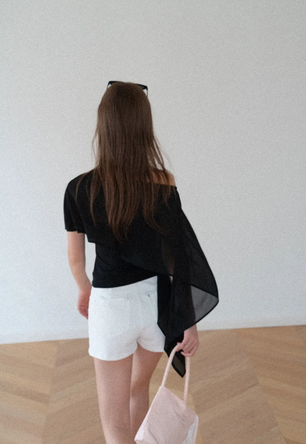 Asymmetrical Sheer Panel Off Shoulder T Shirt