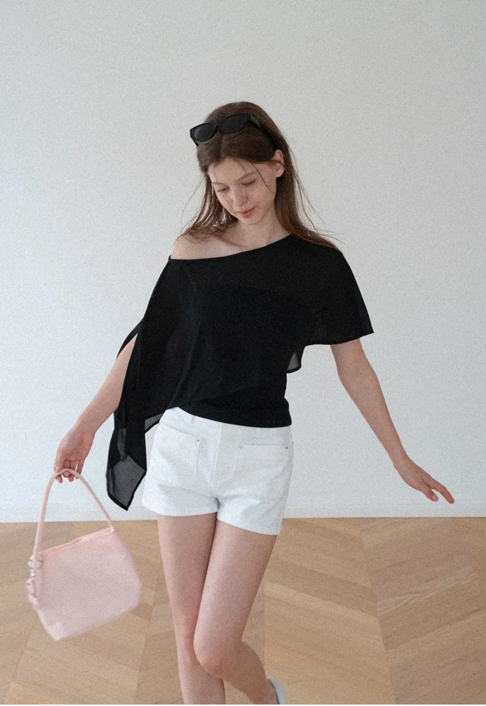 Asymmetrical Sheer Panel Off Shoulder T Shirt