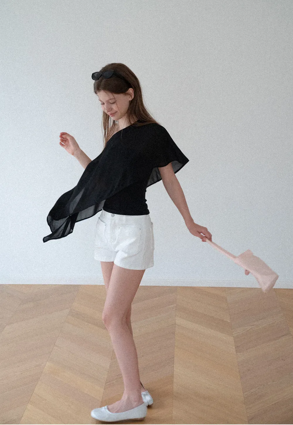 Asymmetrical Sheer Panel Off Shoulder T Shirt