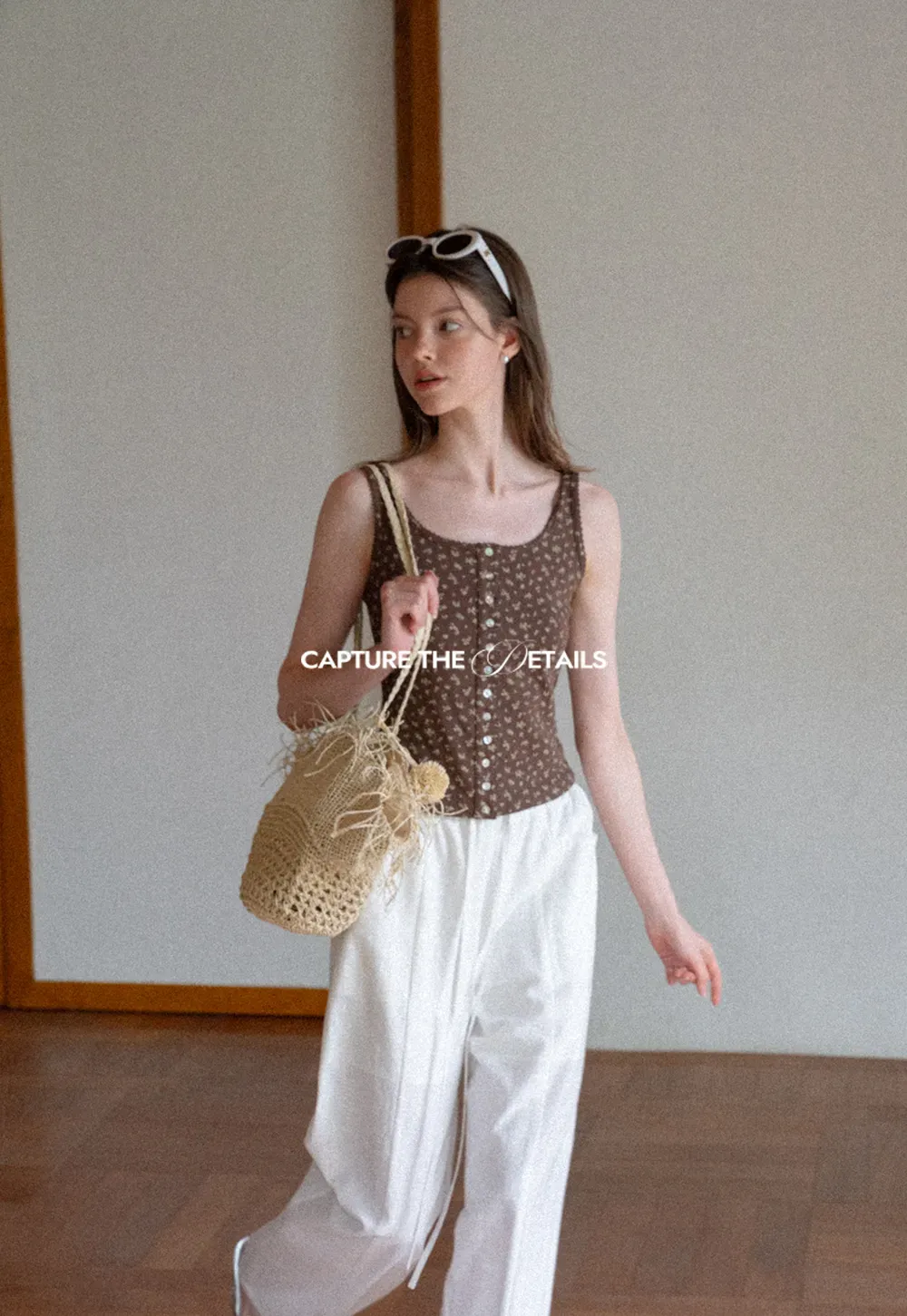 Floral Print Button Front Tank Top with Lace Trim