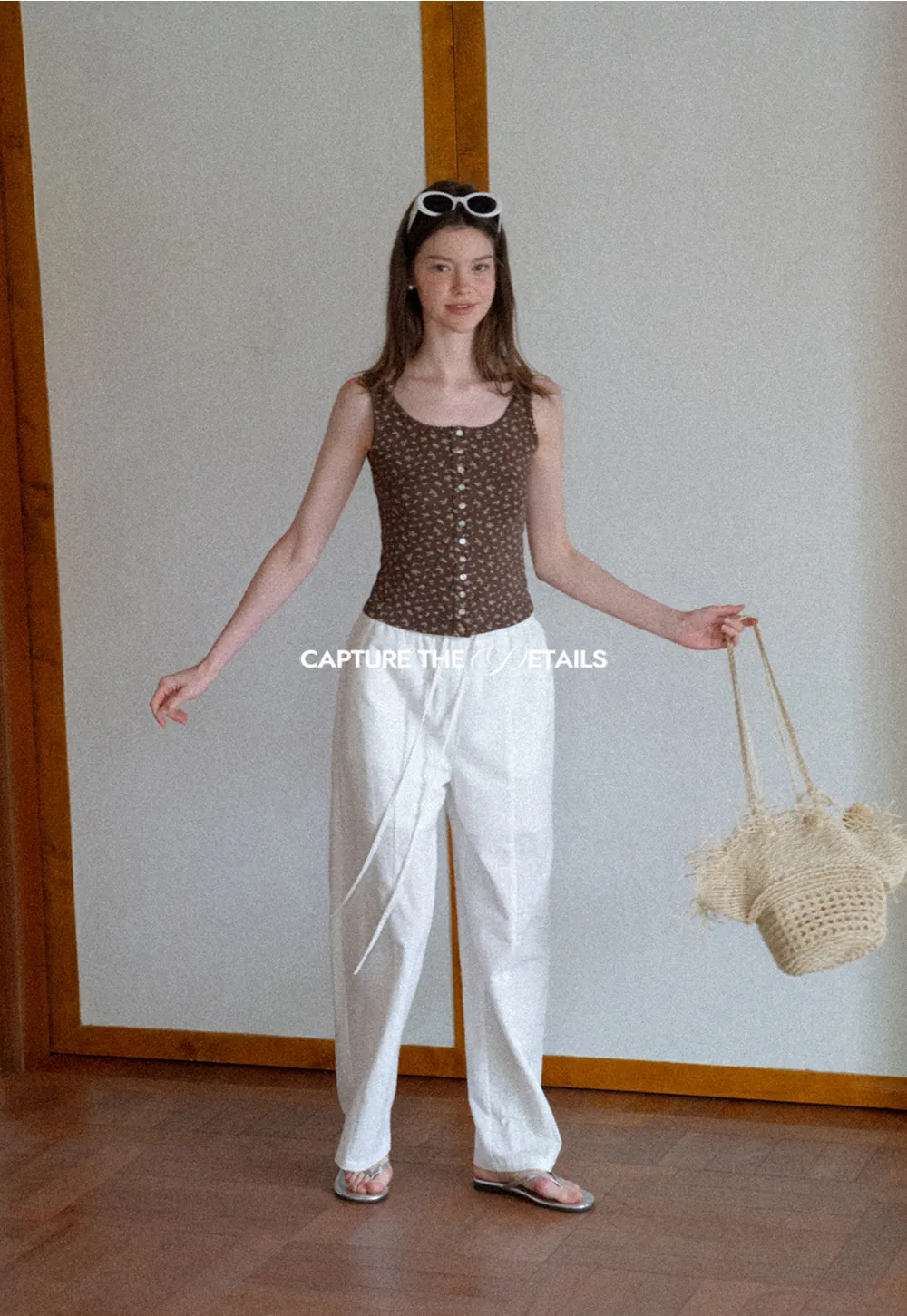 Floral Print Button Front Tank Top with Lace Trim