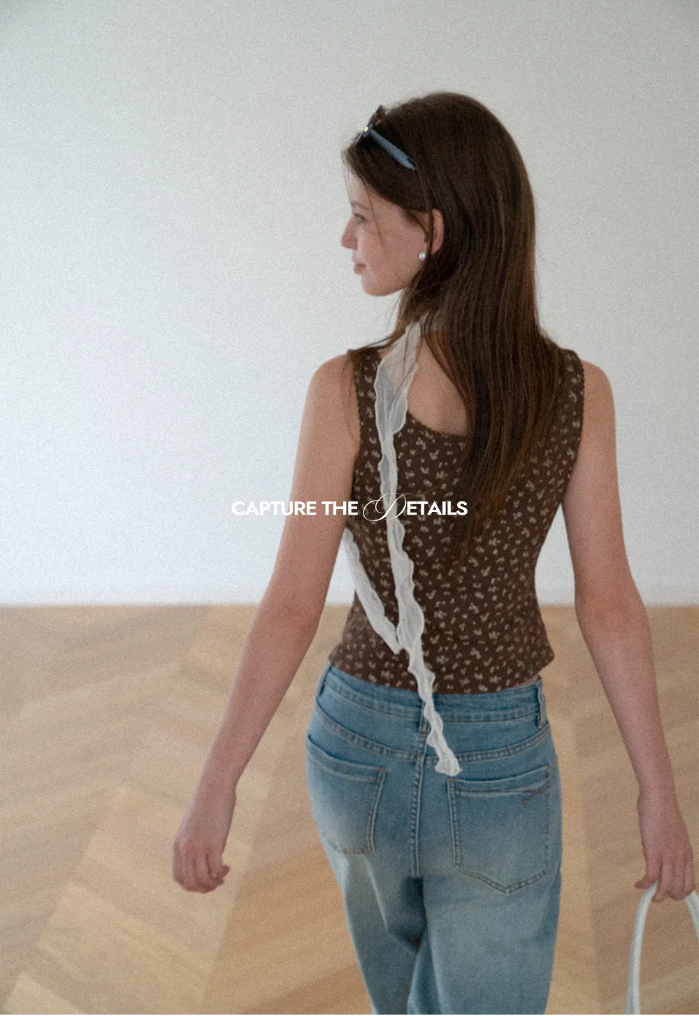 Floral Print Button Front Tank Top with Lace Trim