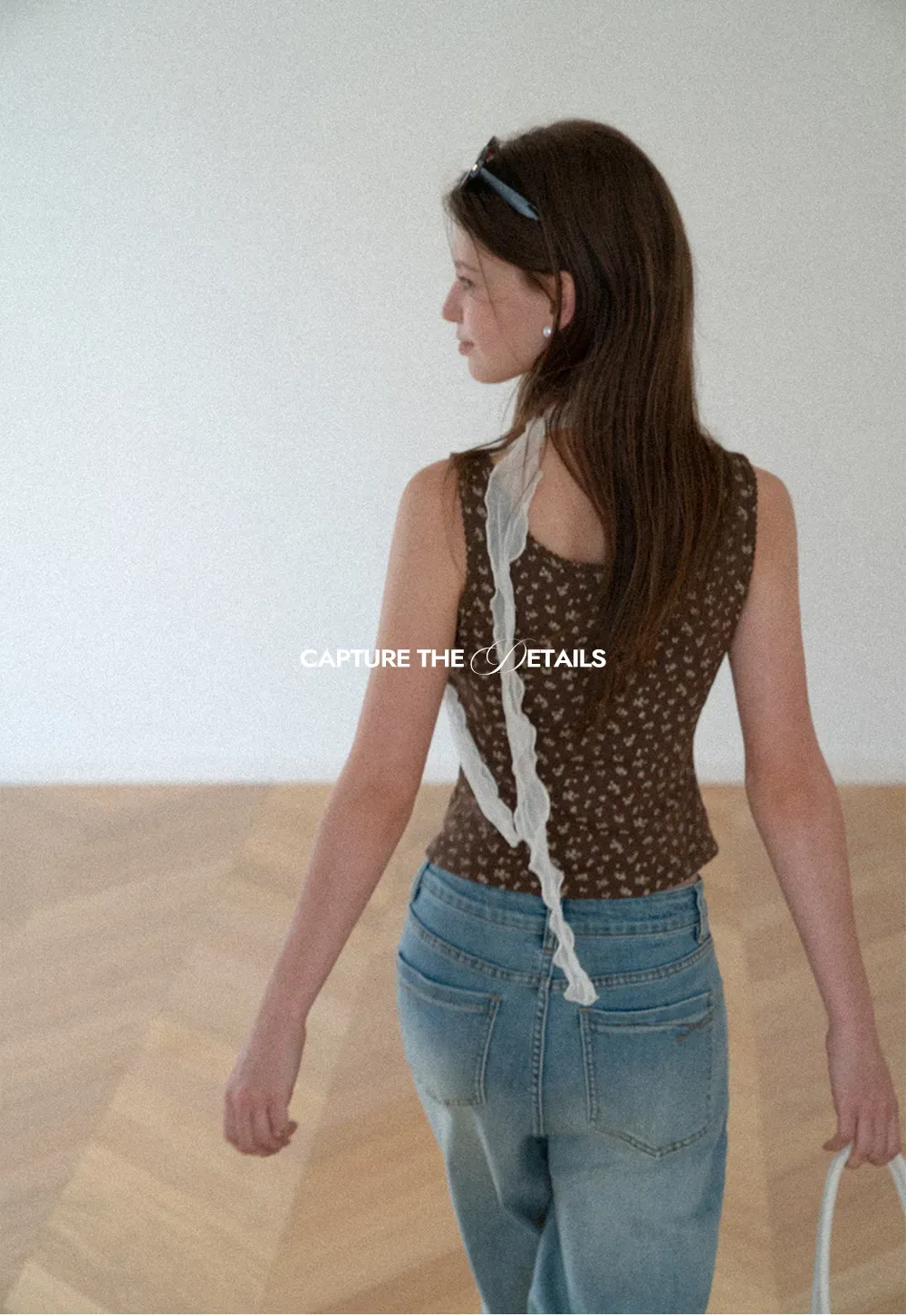 Floral Print Button Front Tank Top with Lace Trim