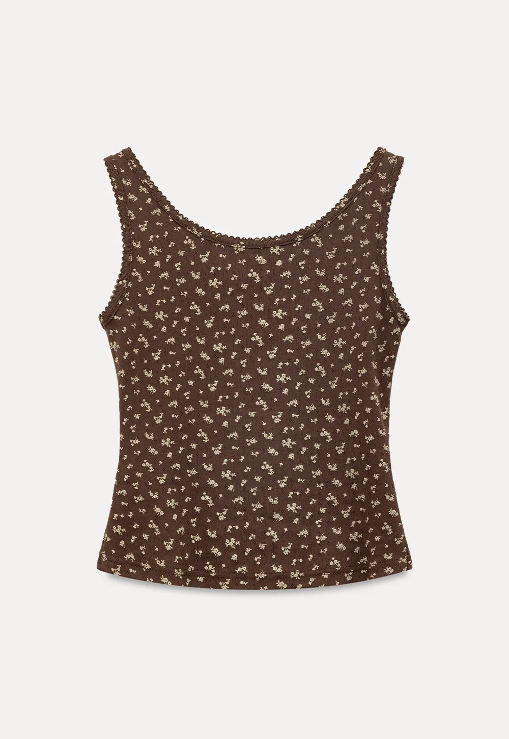 Floral Print Button Front Tank Top with Lace Trim