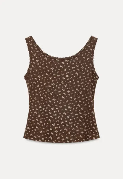 Floral Print Button Front Tank Top with Lace Trim