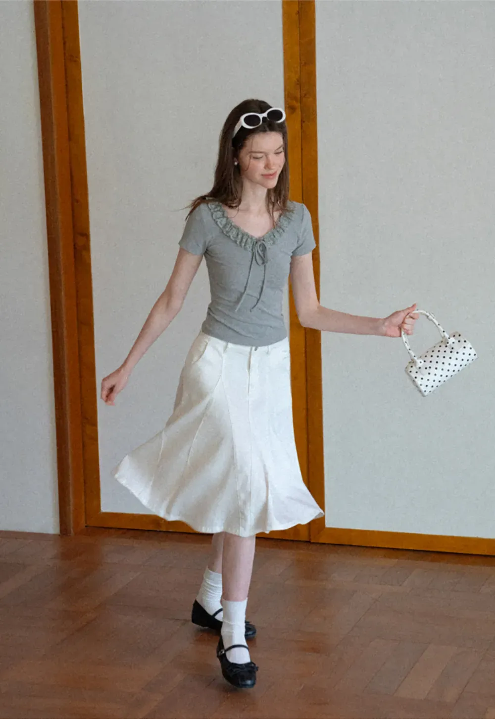 Ruffled V Neck Drawstring Short Sleeve T Shirt