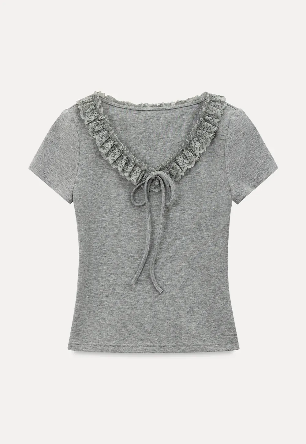 Ruffled V Neck Drawstring Short Sleeve T Shirt