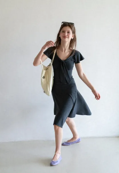 V Neck Tie Front Short Sleeve Top and Asymmetrical Hem Skirt