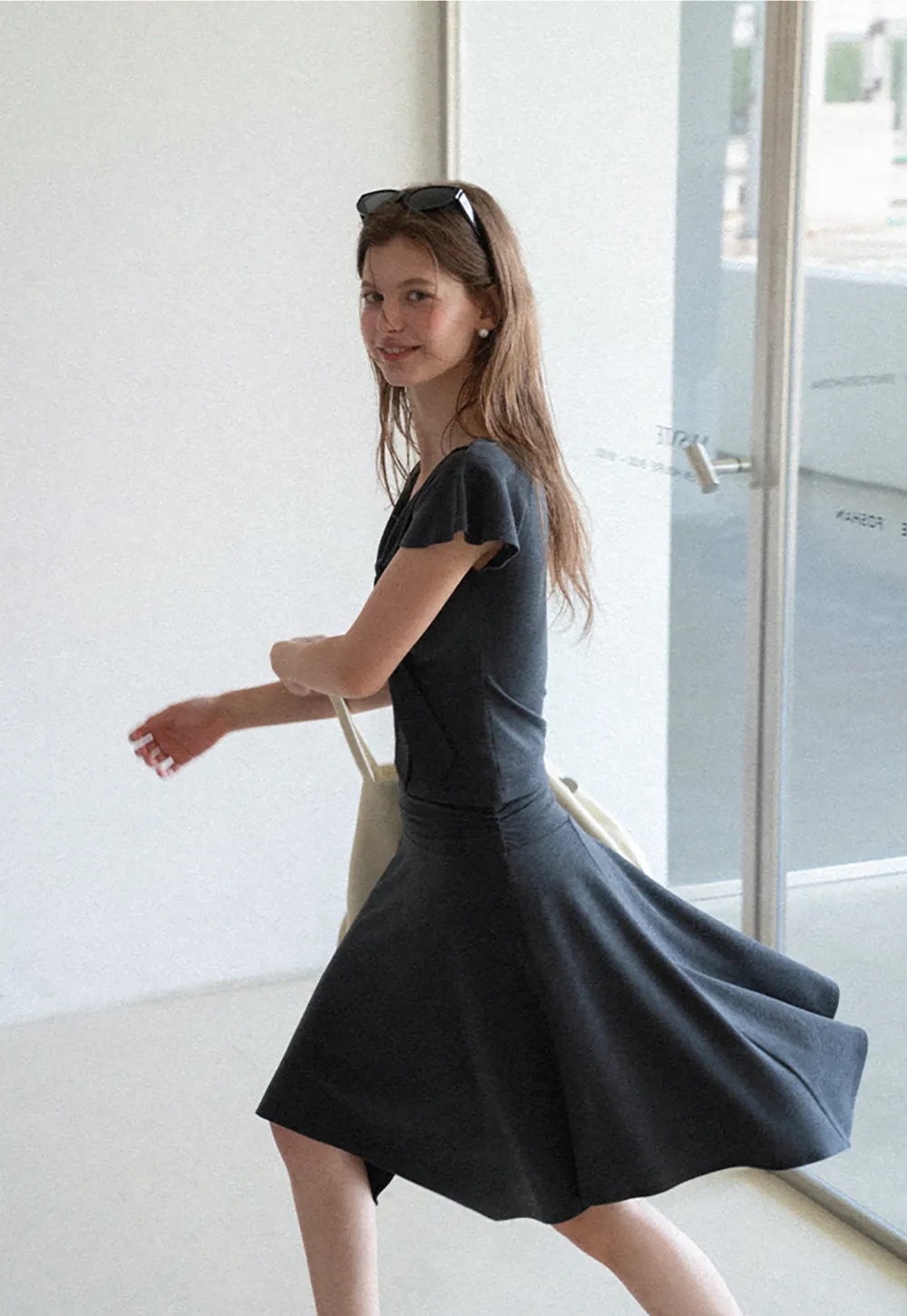 V Neck Tie Front Short Sleeve Top and Asymmetrical Hem Skirt