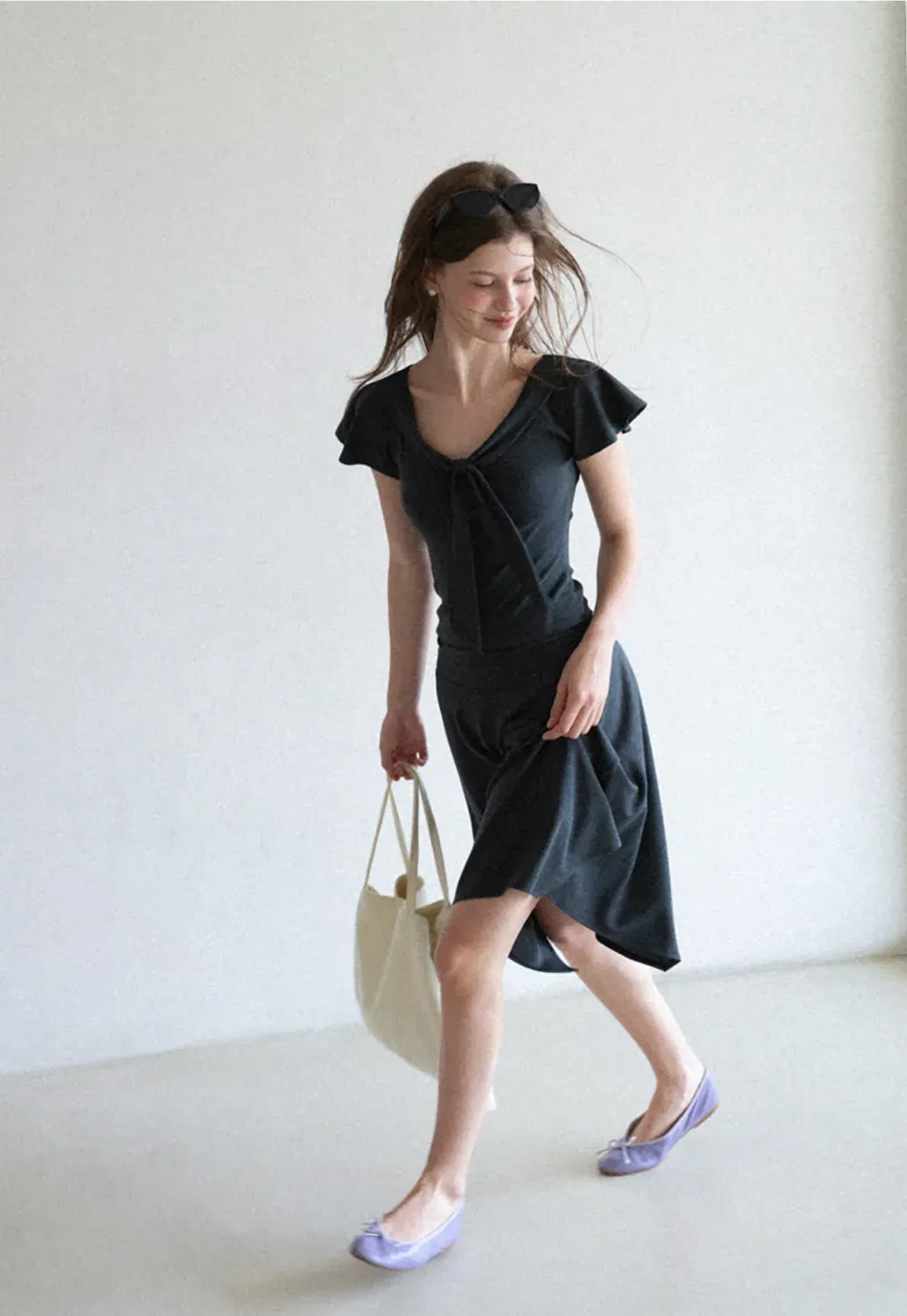 V Neck Tie Front Short Sleeve Top and Asymmetrical Hem Skirt