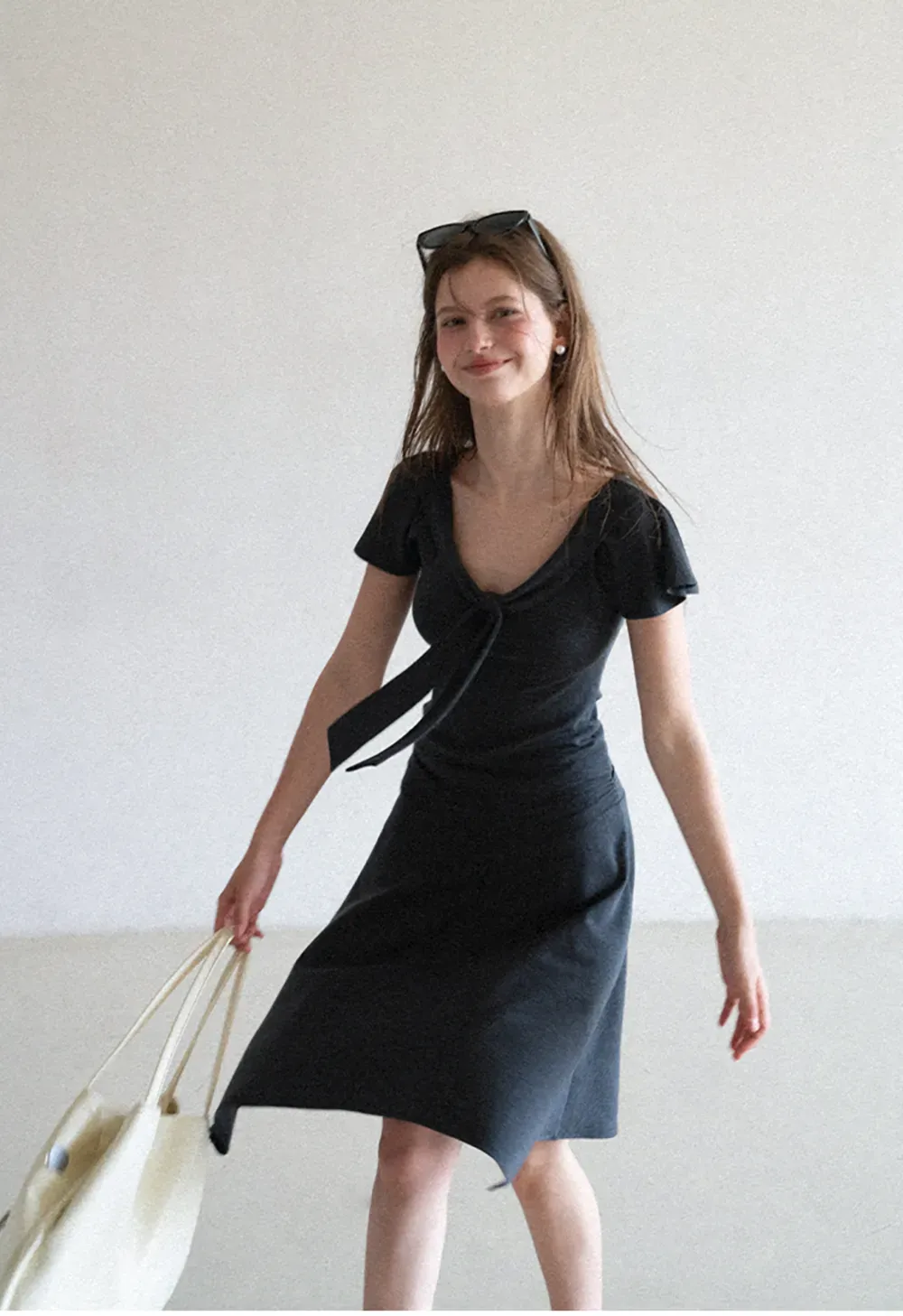 V Neck Tie Front Short Sleeve Top and Asymmetrical Hem Skirt
