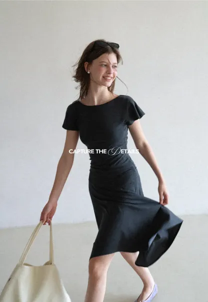 V Neck Tie Front Short Sleeve Top and Asymmetrical Hem Skirt