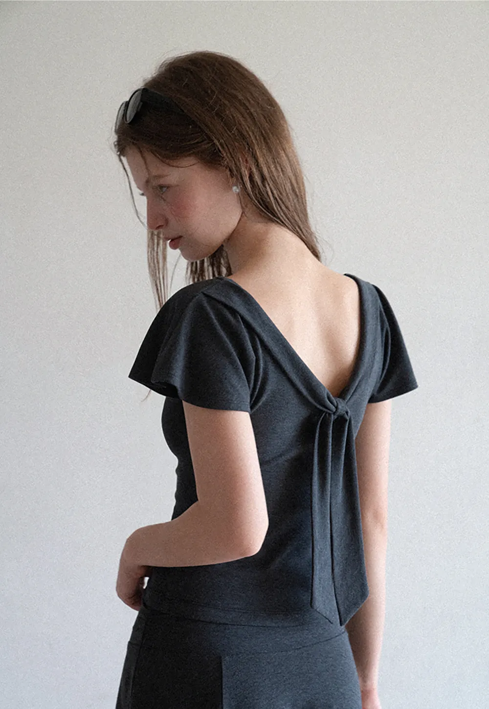 V Neck Tie Front Short Sleeve Top and Asymmetrical Hem Skirt