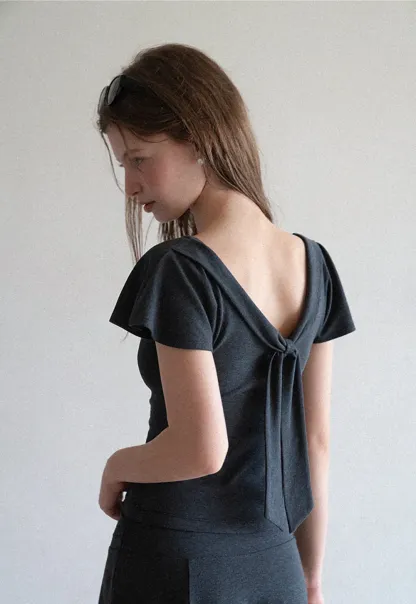 V Neck Tie Front Short Sleeve Top and Asymmetrical Hem Skirt
