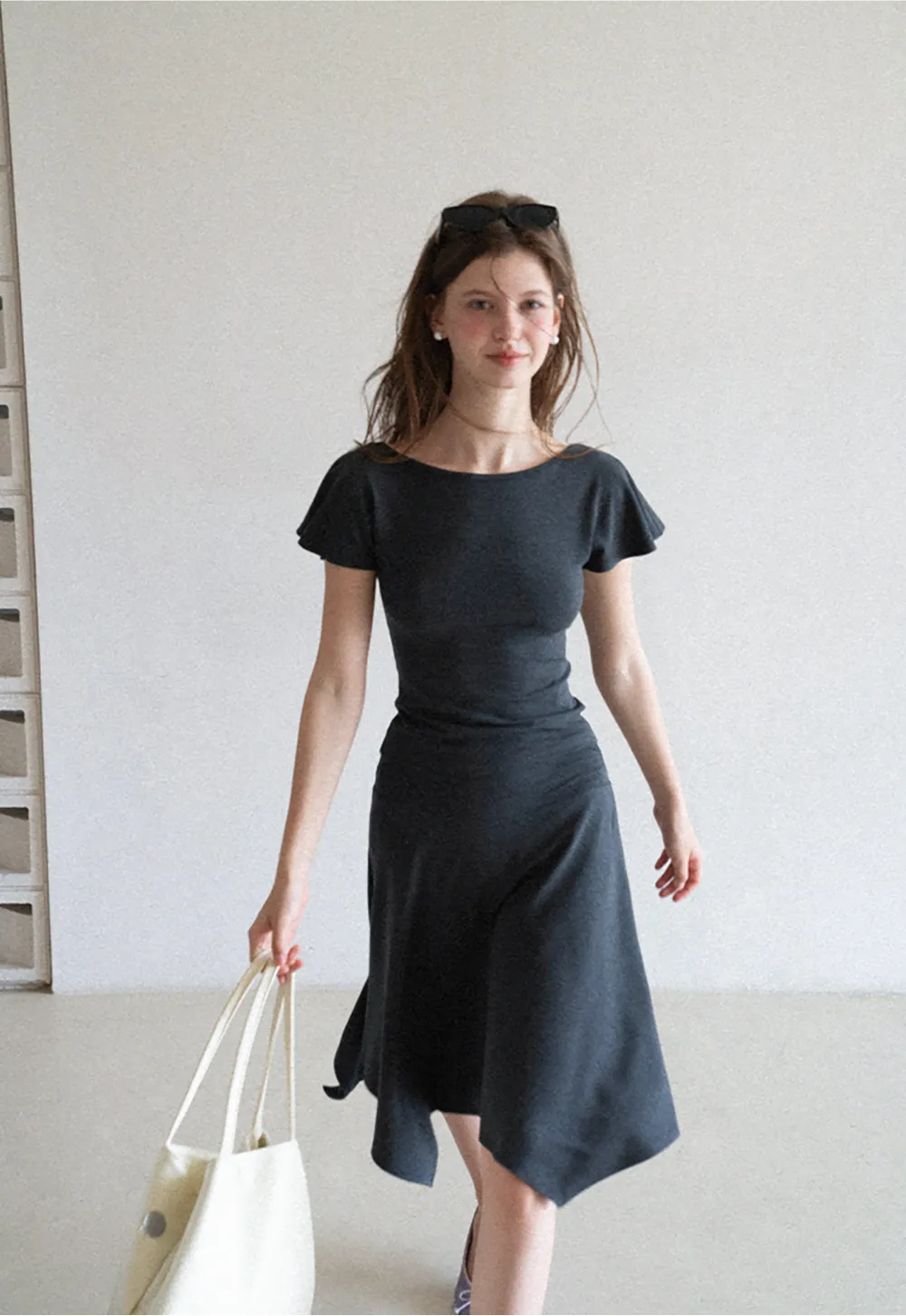 V Neck Tie Front Short Sleeve Top and Asymmetrical Hem Skirt