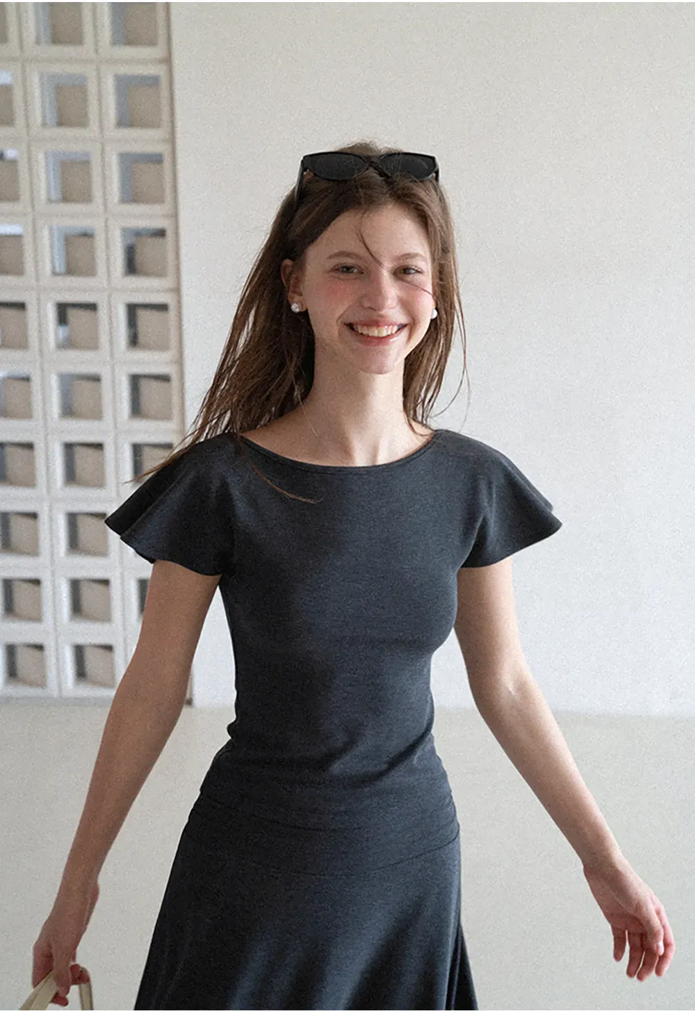 V Neck Tie Front Short Sleeve Top and Asymmetrical Hem Skirt