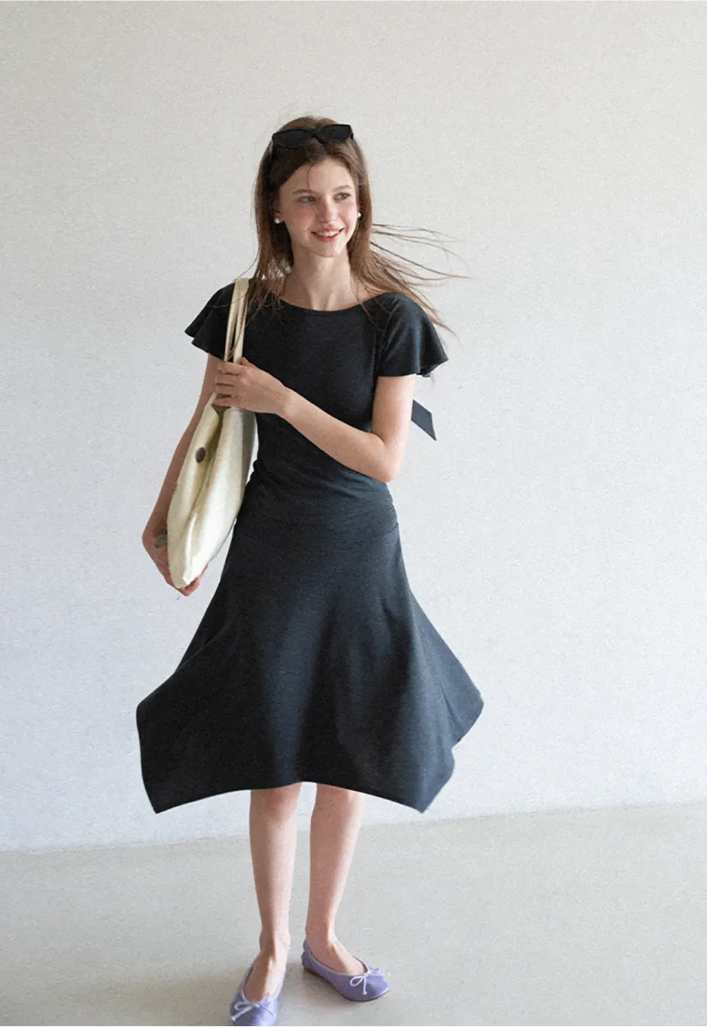 V Neck Tie Front Short Sleeve Top and Asymmetrical Hem Skirt